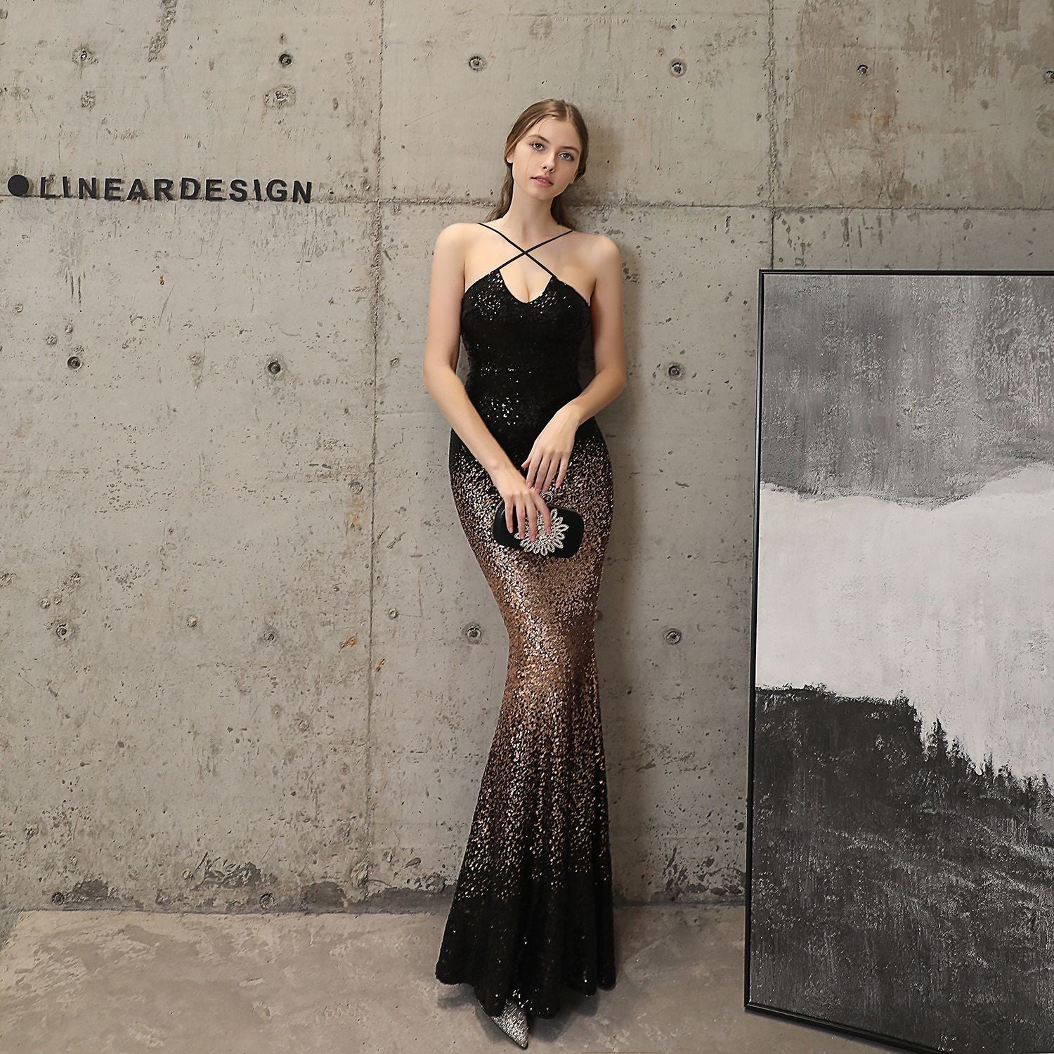 Long Formal Party Slim Fit Fishtail Dress Elegant Sequin Mermaid Evening Party Dress