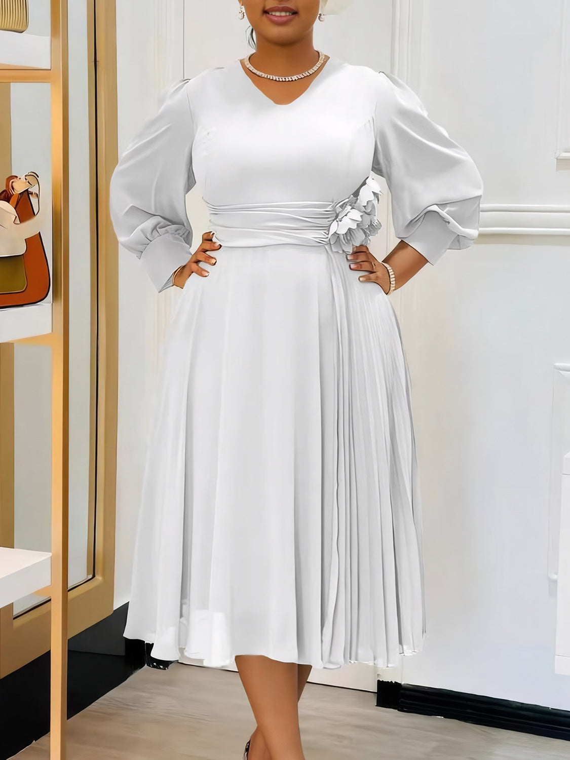 Plus Size Spring Elegant Solid Dress for Women 7