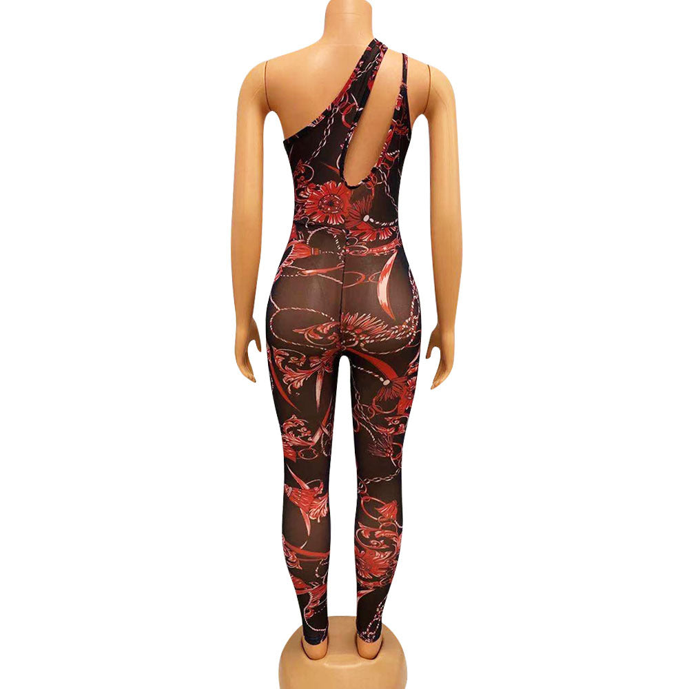 Summer Women's Sexy Mesh See-Through Nightclub Digital Print Jumpsuit 10