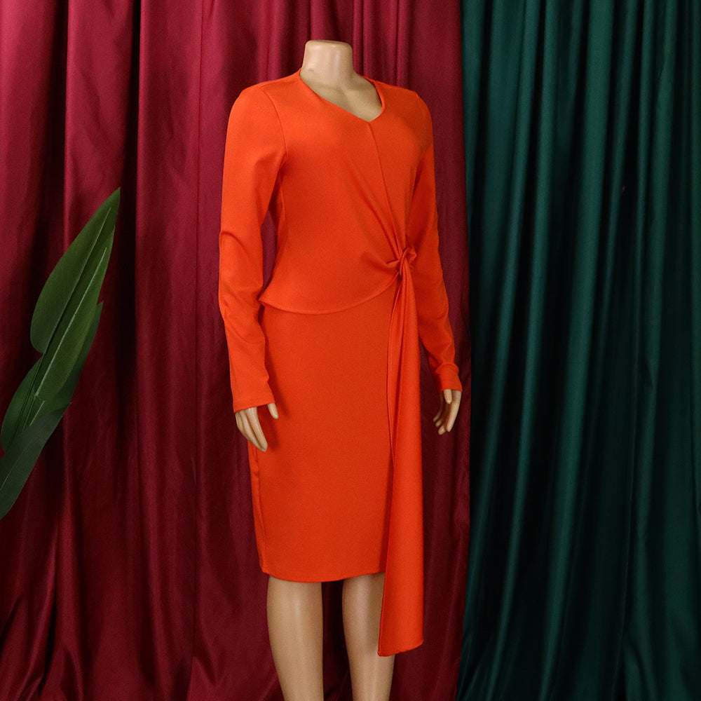 Women's Fall Fashion Plus Size V Neck Long Sleeve Chic Pencil Dress 15