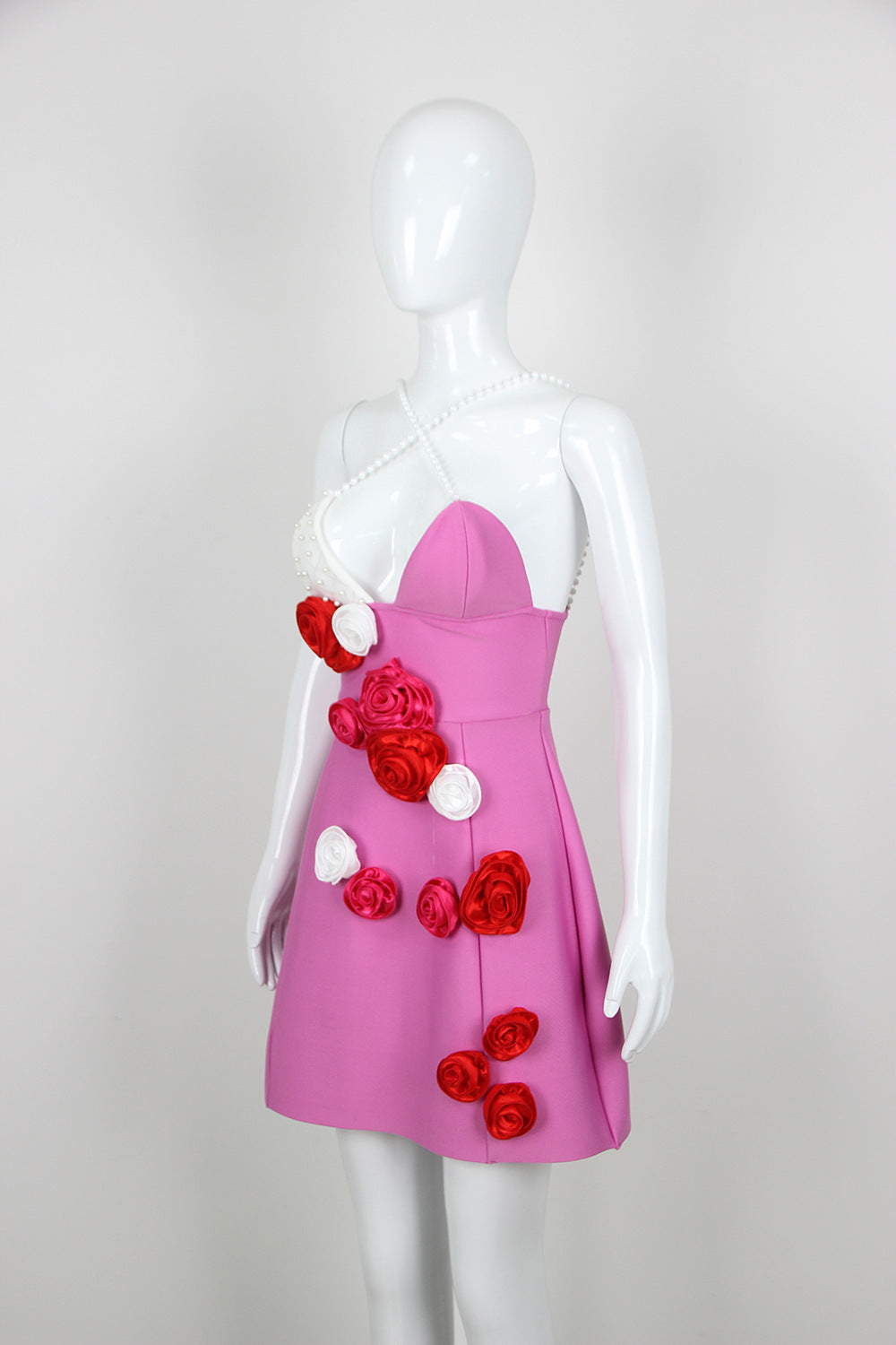 Pearl Strap Flower Sexy Short Bandage Sexy Dress 7