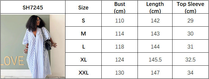 Plus-size African Women V-neck striped maxi dress 6