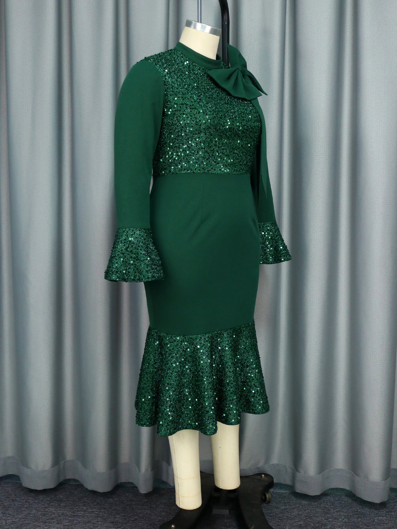 Bell Bottom Sleeve Fishtail Formal Party Sequin Dress 5