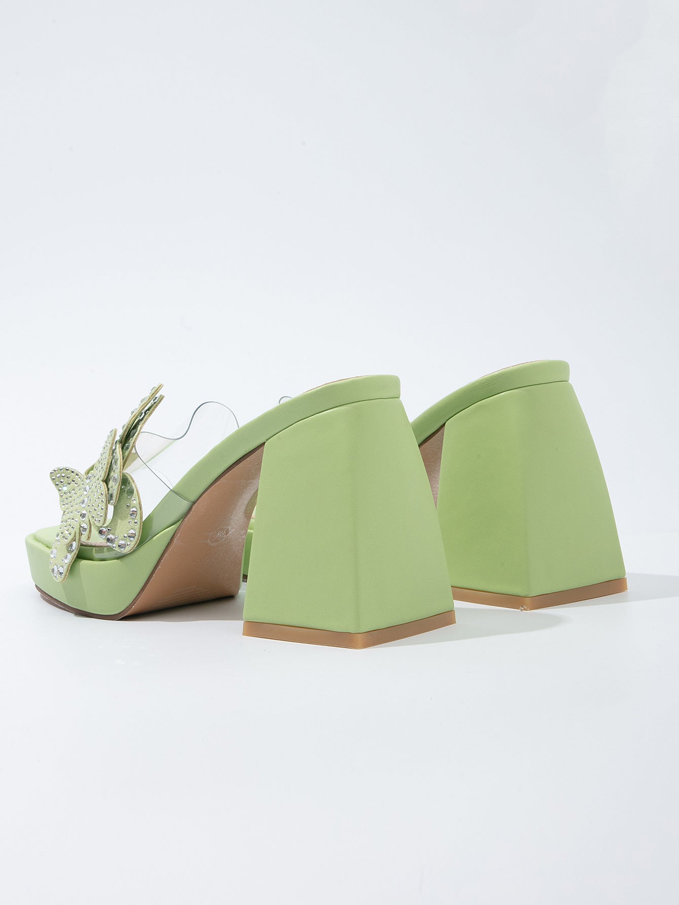 Women's Transparent High-Heeled Sandals Butterfly Rhinestone Thick Soles 16