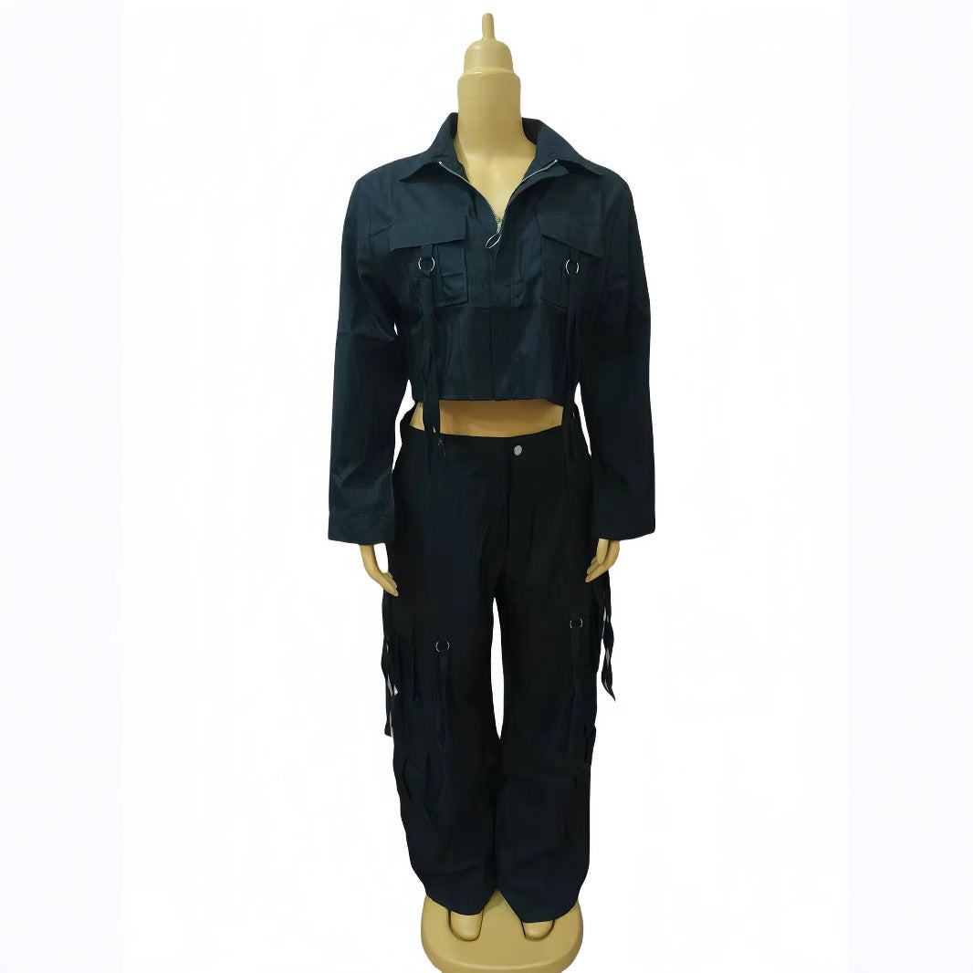 Plus Size Multi-Pocket Casual Cargo Pants Set