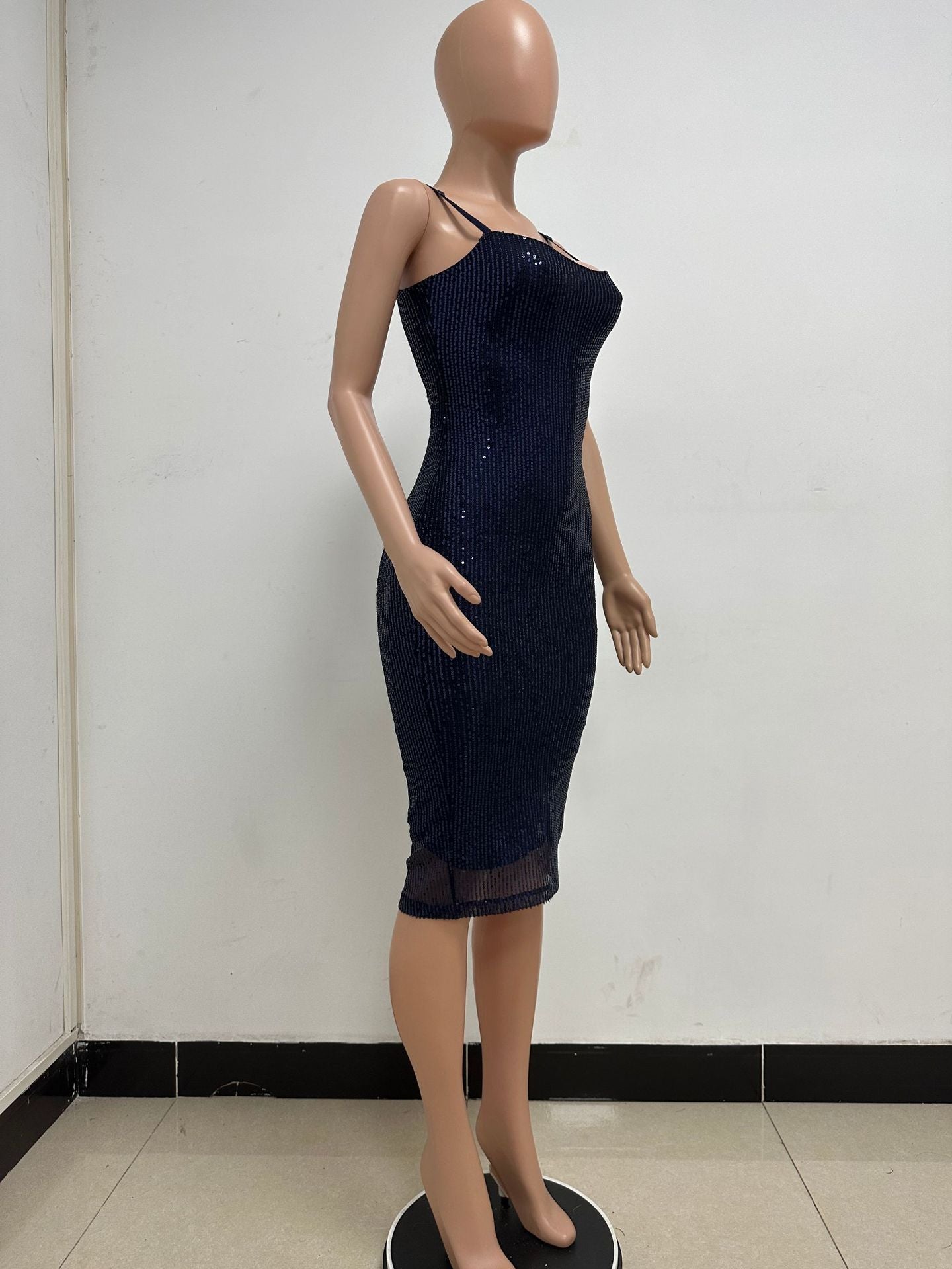 Summer Women's Sleeveless Low Back Straps Sequin Party Dress 53