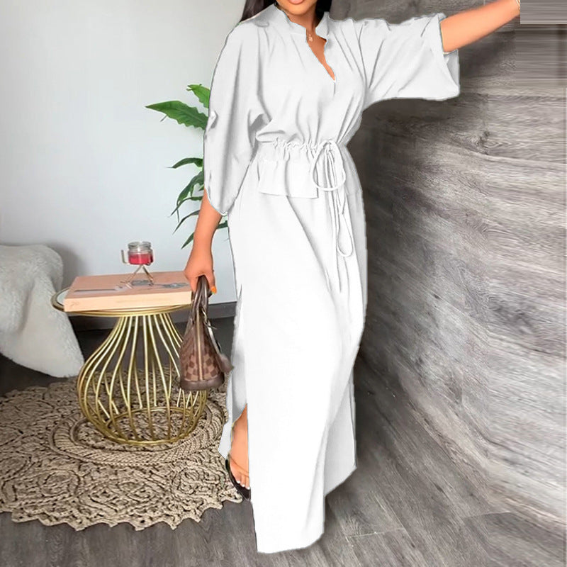 Women spring elegant Solid Maxi dress 7