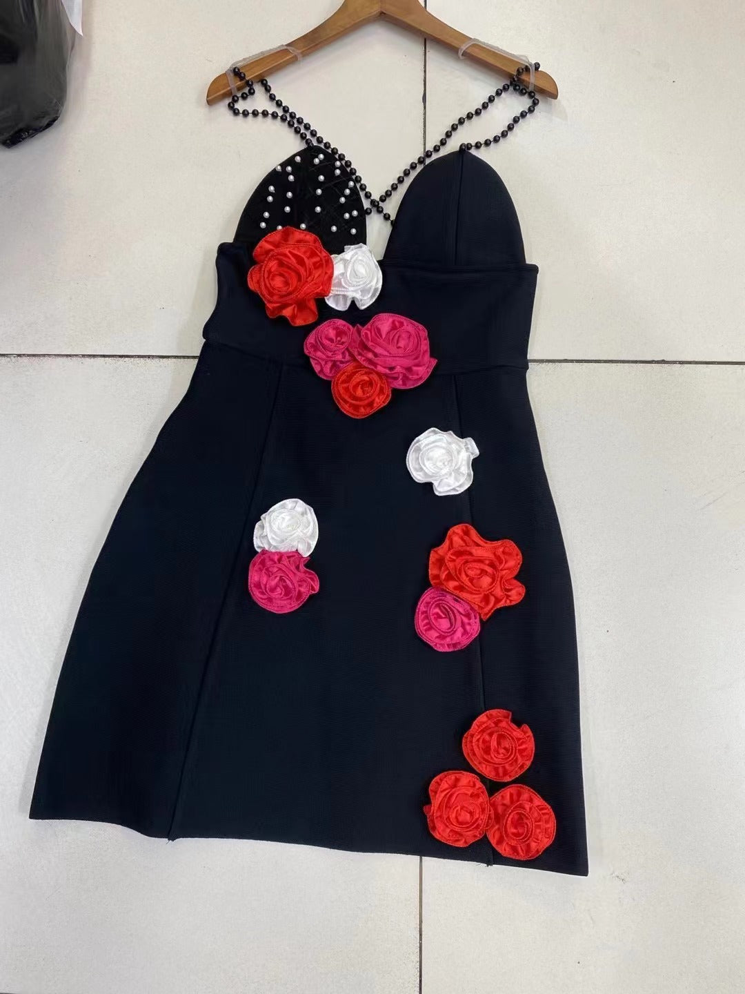 Pearl Strap Flower Sexy Short Bandage Sexy Dress