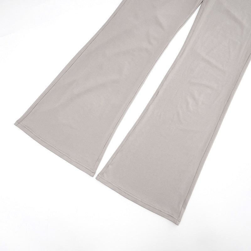 Women's Autumn & Winter Solid Color Casual Slash Shoulder One-Shoulder Lantern Long Sleeve Bell Bottom Pants Set 23