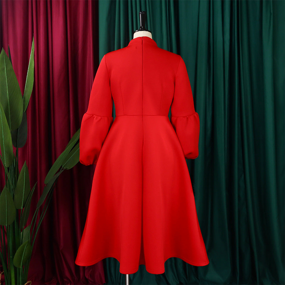 Women's Puff Sleeve Bow Tied High Waist A-Line Party Dress 37