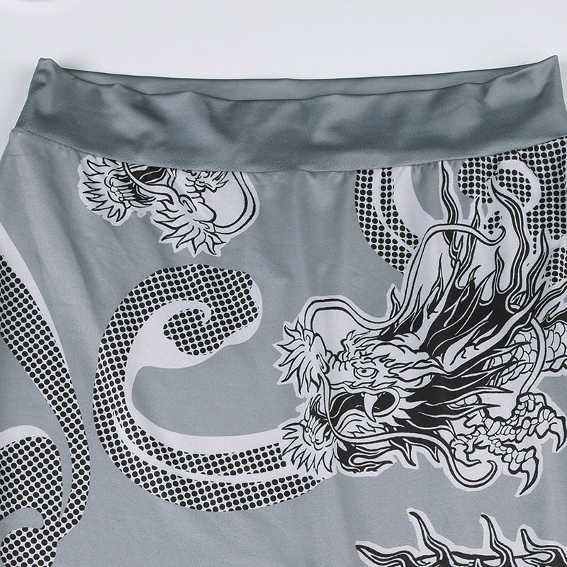 Women's Style Dragon Print Fashion Zip Sleeveless Vest Trousers Casual Two Piece Pants Set 19