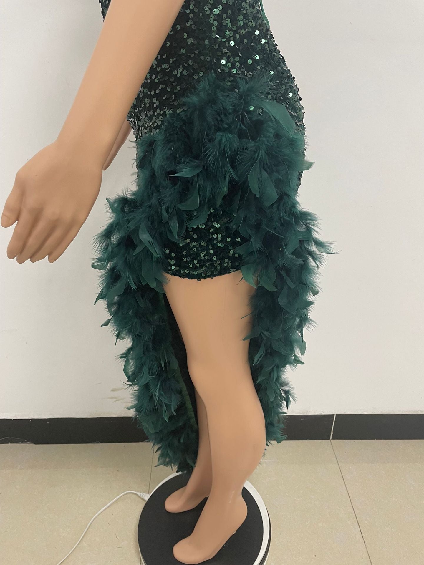 Women Sexy Off Shoulder Backless Sequin Feather Dress 28