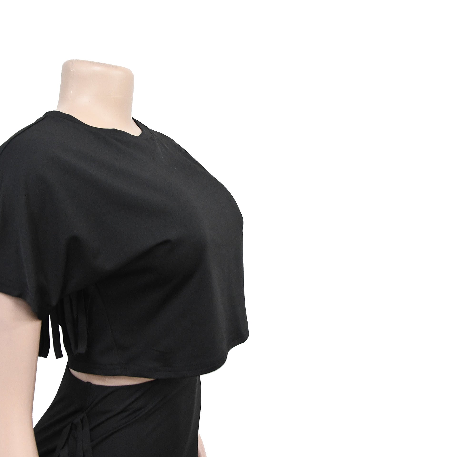 Women Solid Tassel Round Neck Short Sleeve Top and Long Dress Two-Piece Set 18