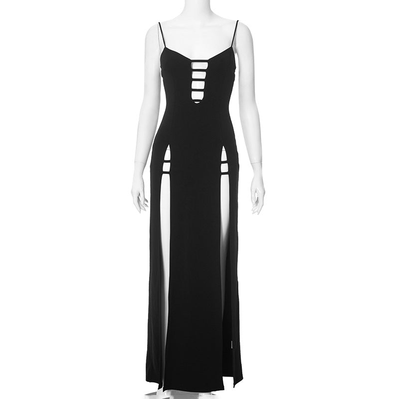 Women's Summer Sexy Strap Hollow High Slit Long Dress 7