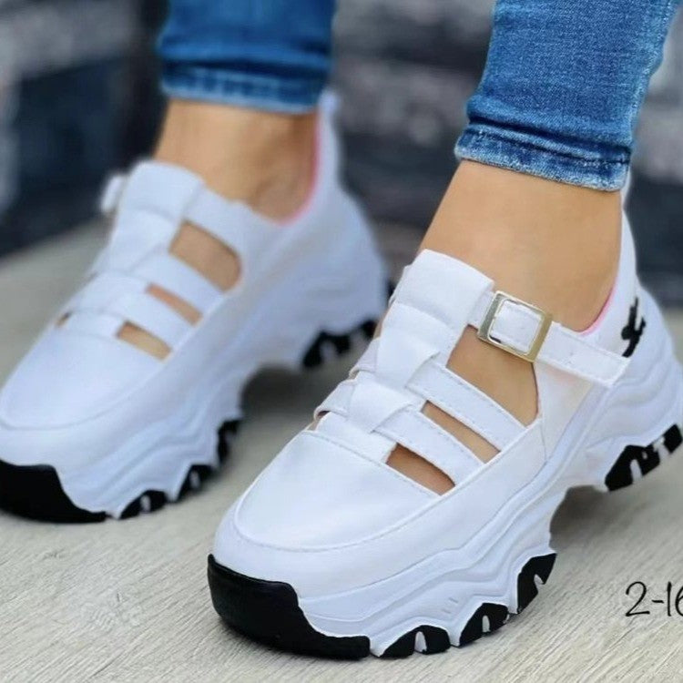 Women Round Toe Platform Low Top Buckle Flat Sneakers 11