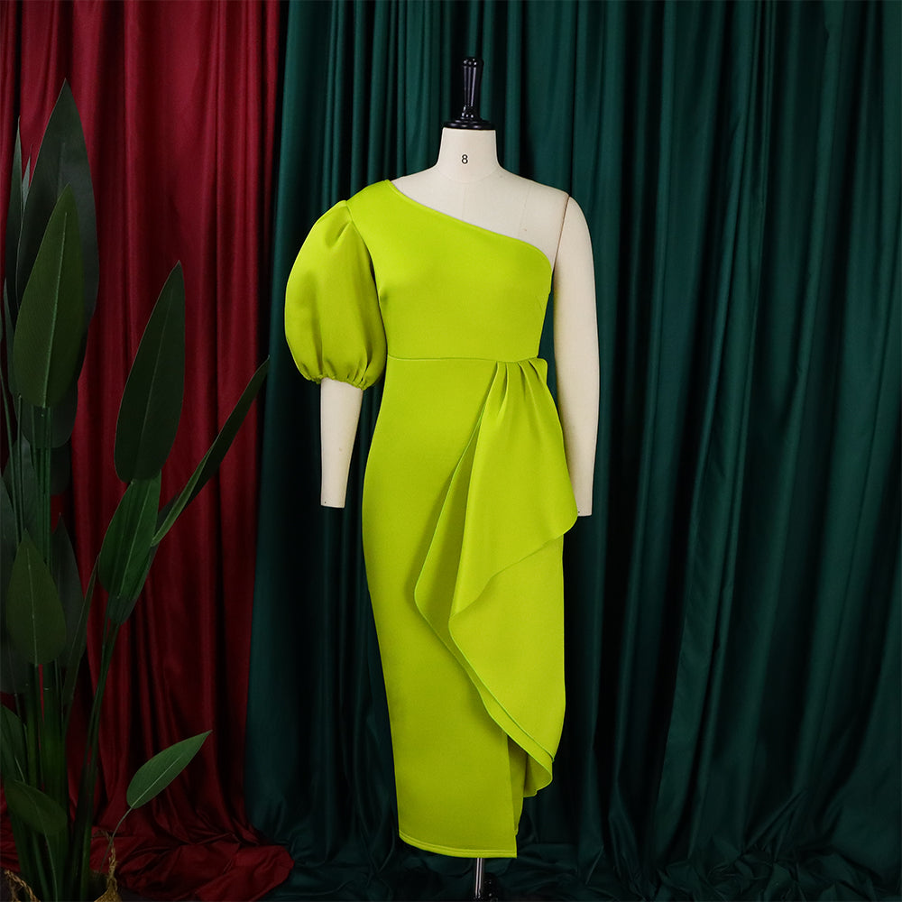 Women Summer Puff Sleeve Formal Party Slit Gown Dress 9