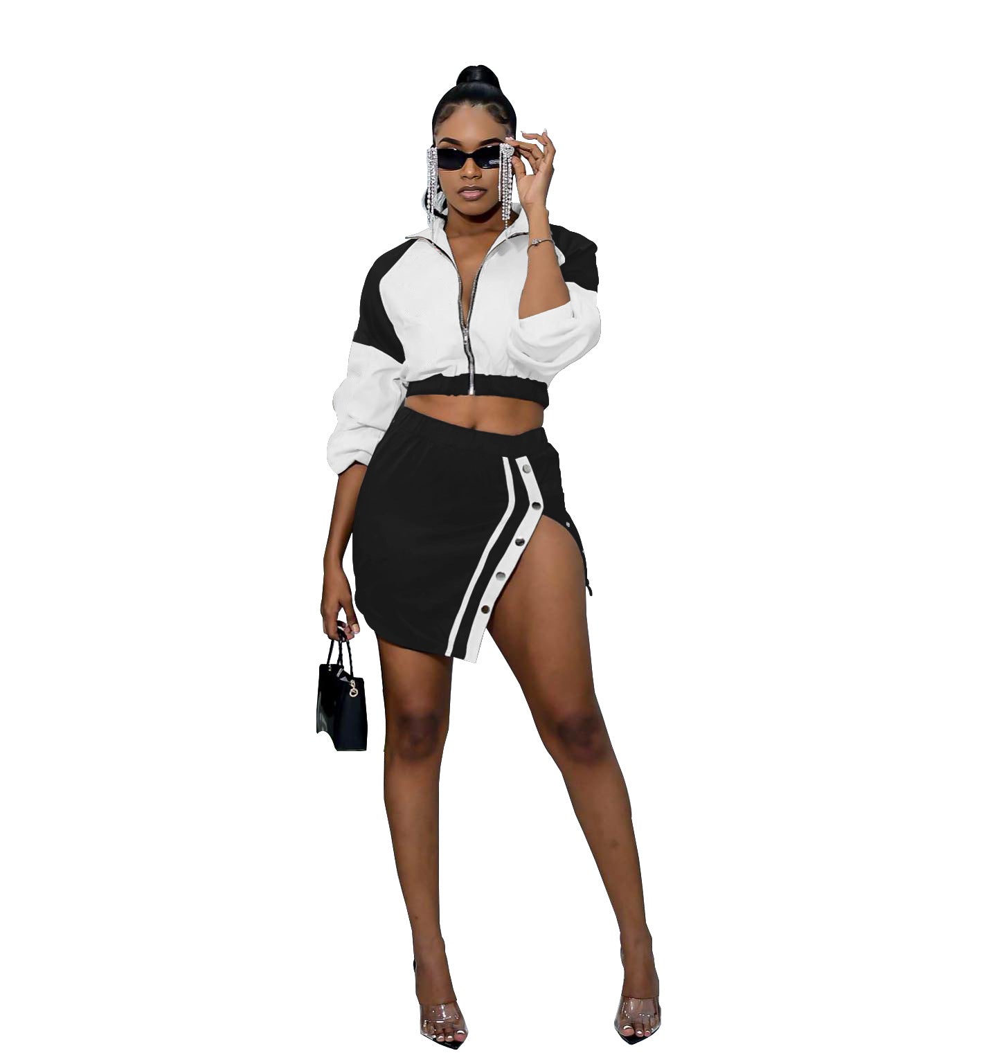 Autumn And Winter Women's Color-Blocking Long-Sleeved Casual Two-Piece Skirt Set For Women 16