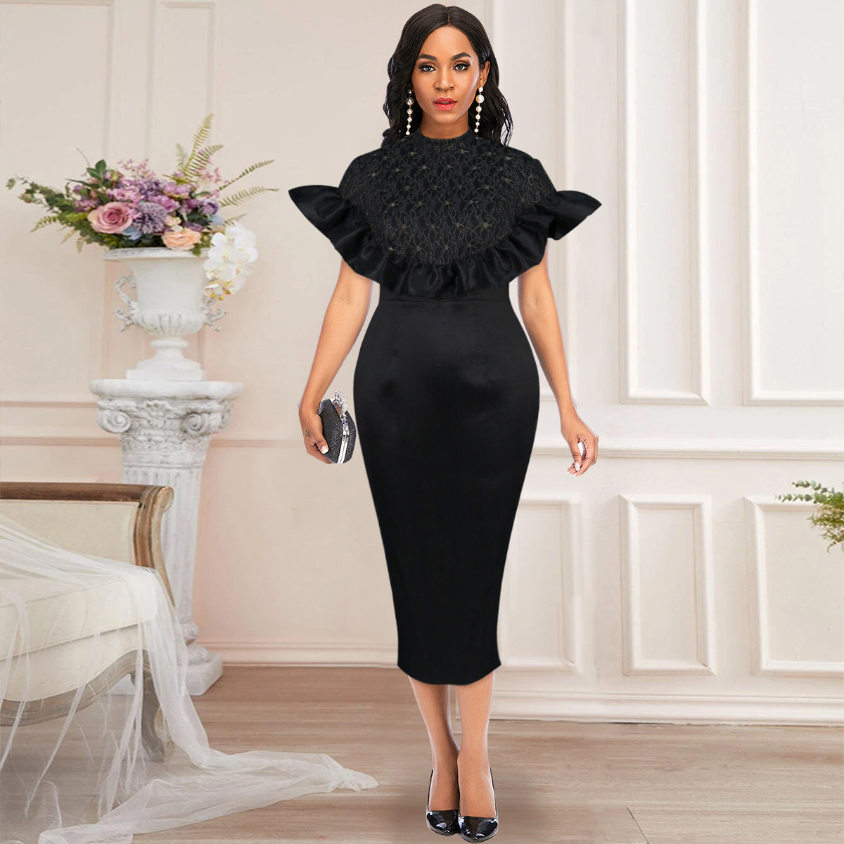 Elegant Chic Half Turtleneck Lace Party Dress