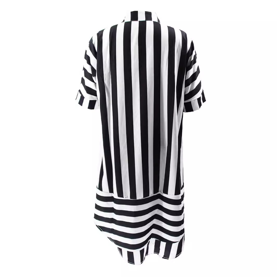 Plus Size Women Summer Striped Printed Short Sleeve Loose Casual Shirt Dress 4