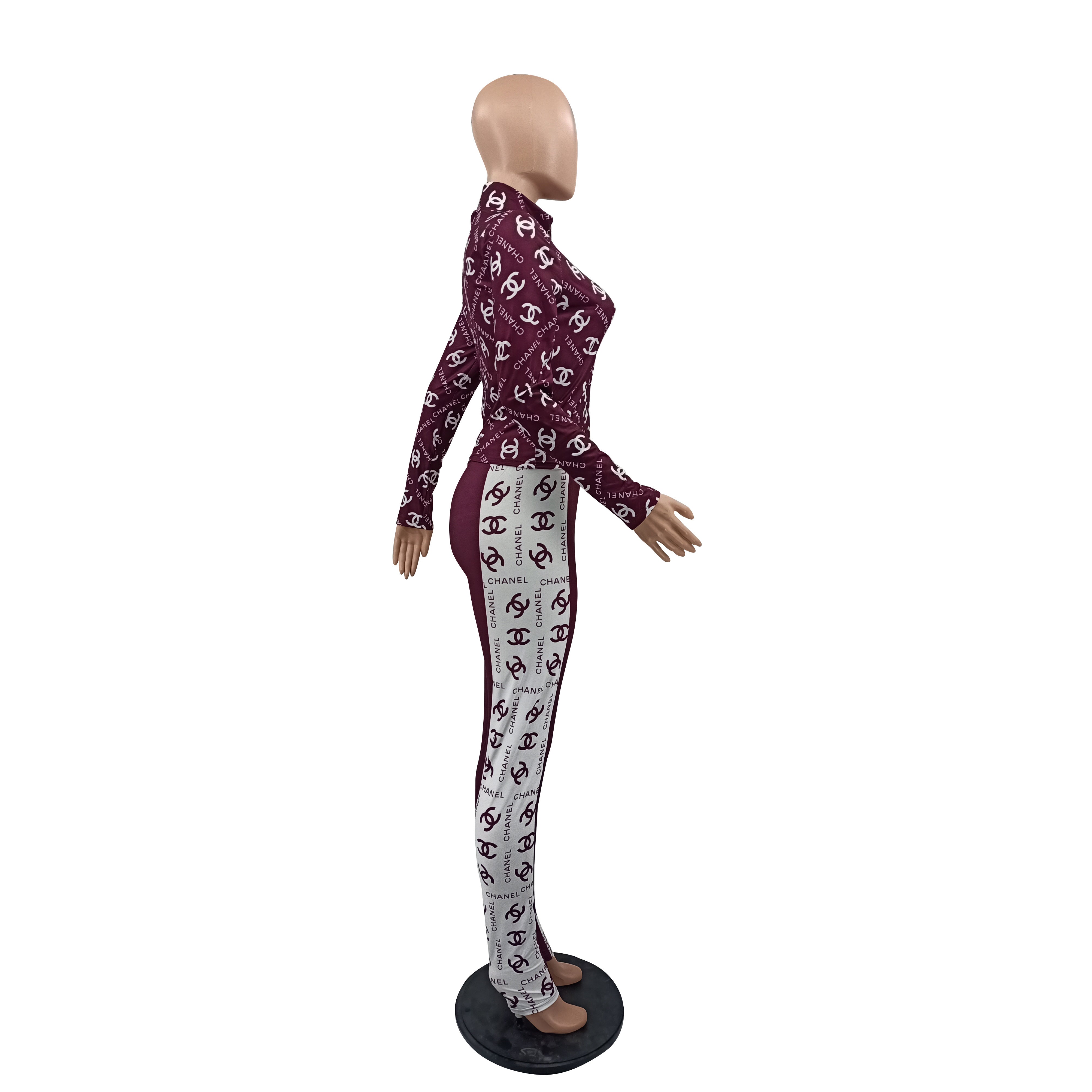 Women's Casual Fashion Chic Color Block Print Zipper  Two-Piece  Pants Set 8