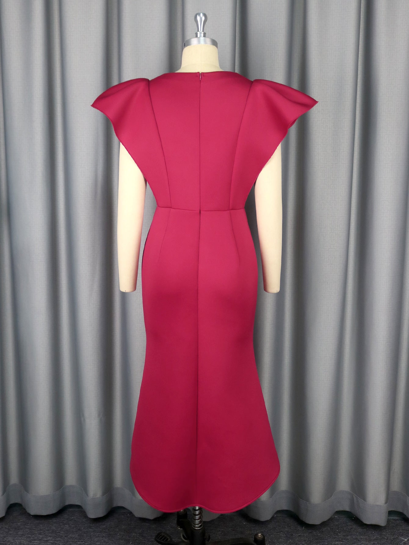 V-Neck Flying Sleeve Ruffle Patchwork Slim Bodycon Formal Party Evening Dress 6