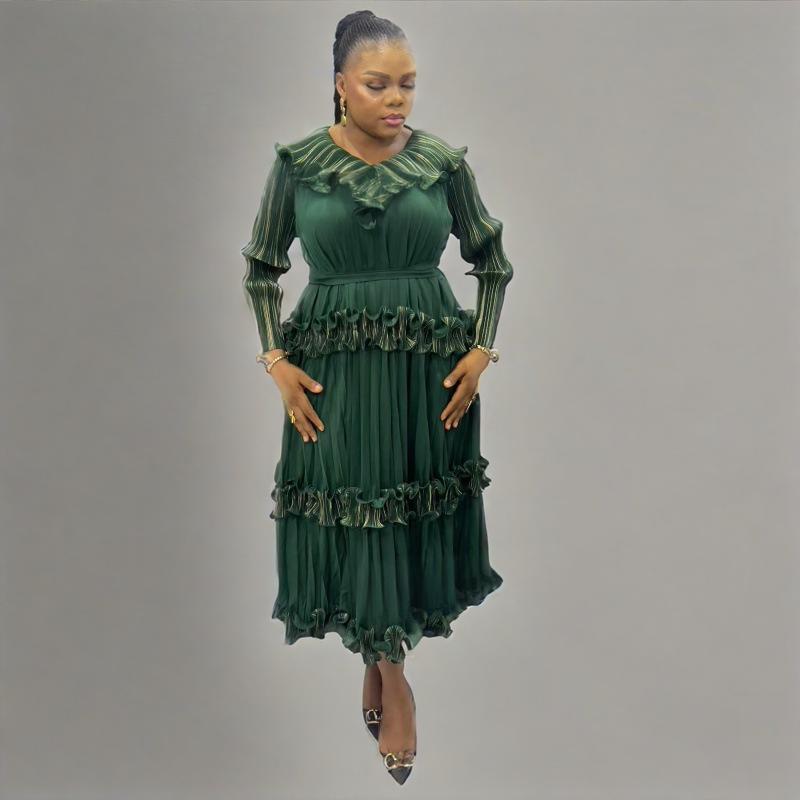 Plus Size African Women Shiny V-neck elegant dress 6