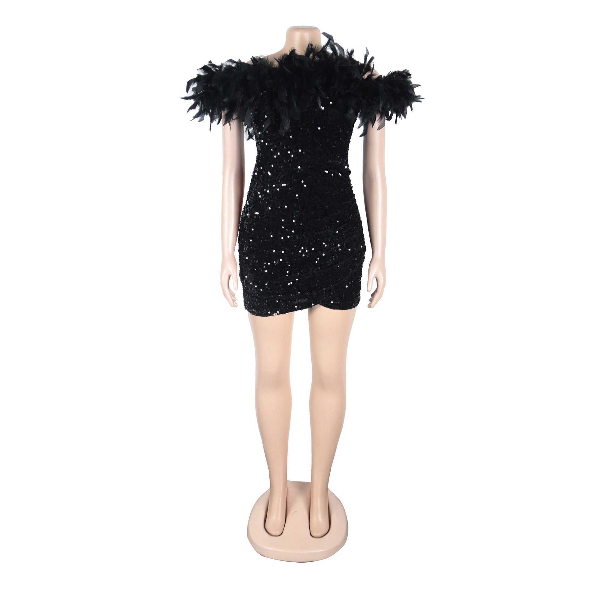 Sexy Sequin Feather Off Shoulder Bodycon Dress 43