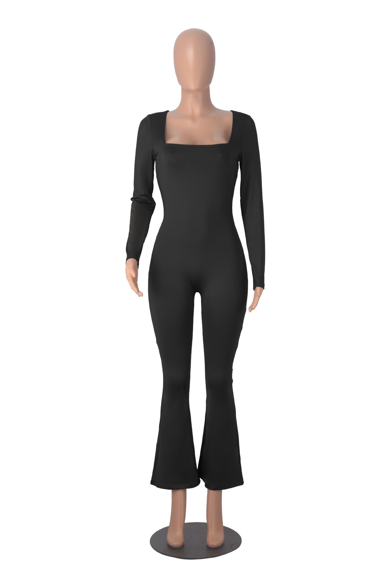 Women's Long Sleeve Square Neck High Stretch Slim Tight Fitting Jumpsuit 10