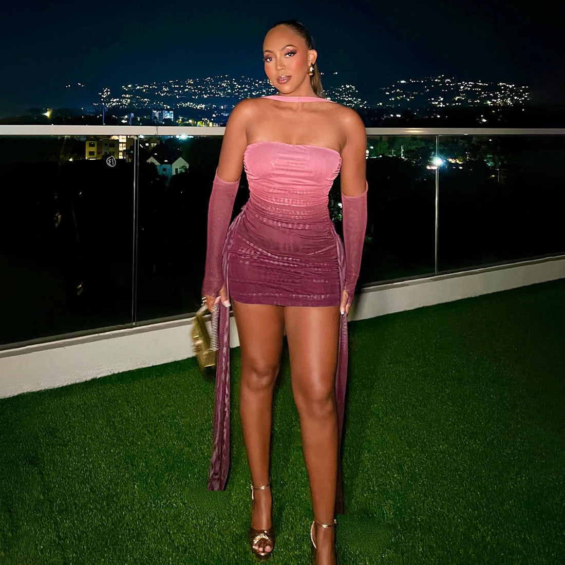 Women Halter Neck Strapless Bodycon Mini Dress 6