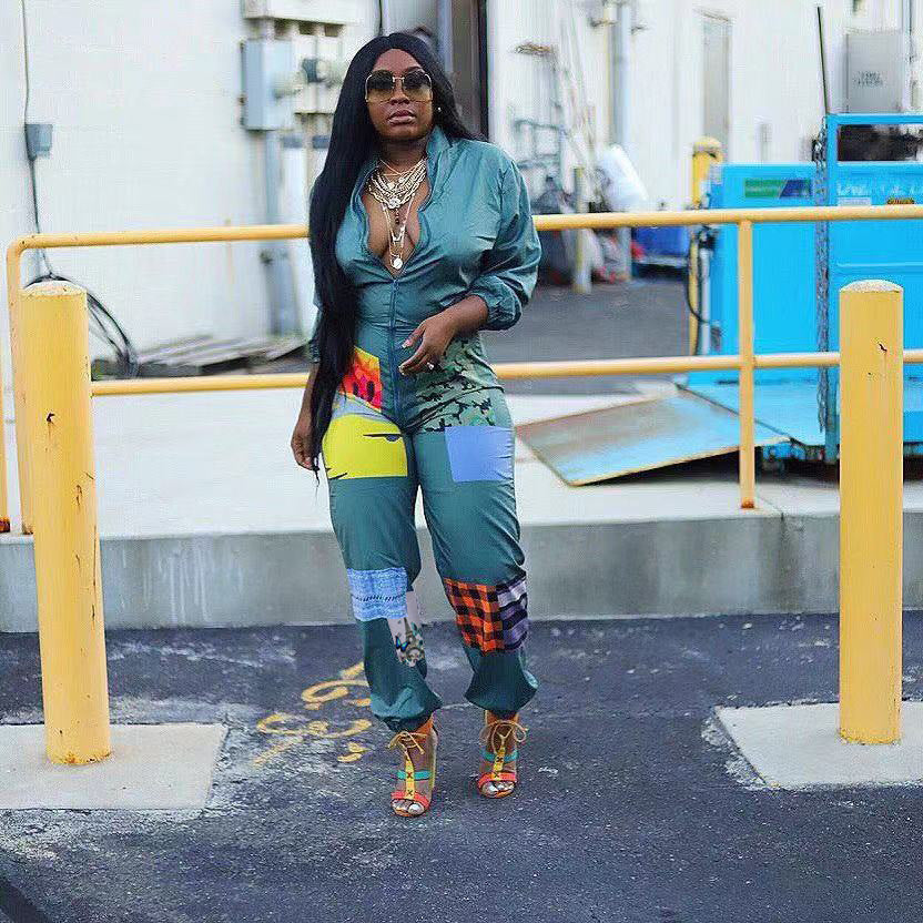 Women Fashion Casual Positioning Print Zipper Jumpsuit 5