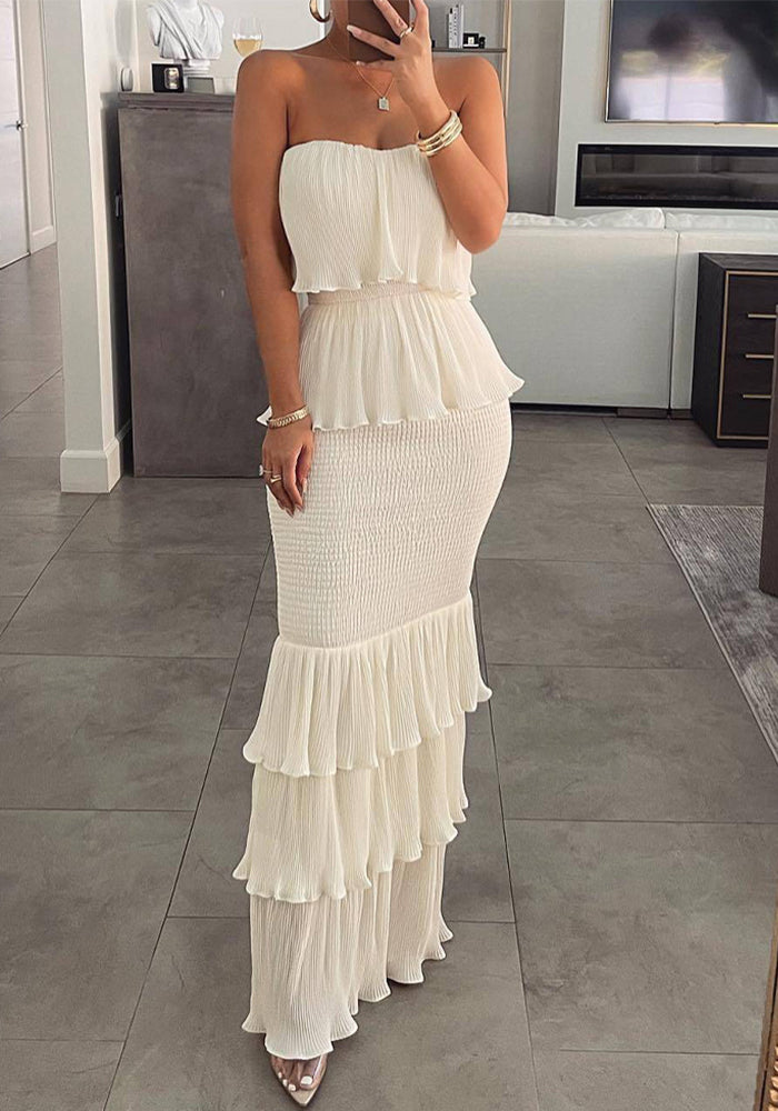 Solid Color Strapless Long Dress