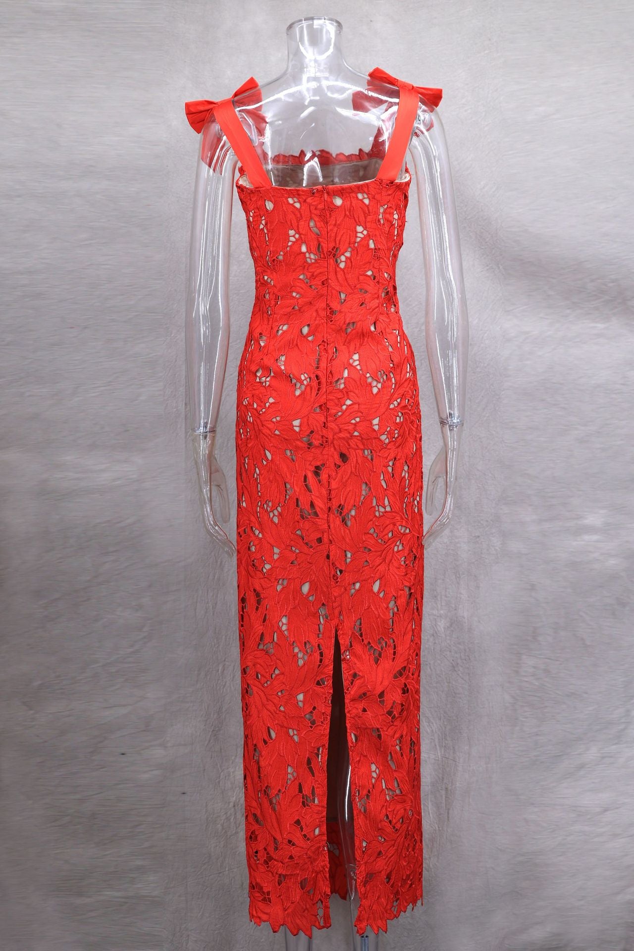 Women Spring and Summer Bow Embroidered Hollow Bodycon Dress 15