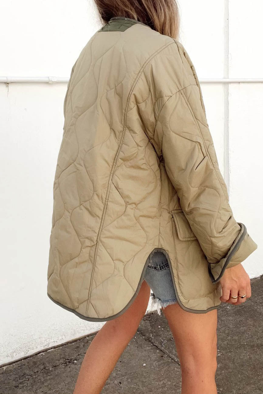 Women Autumn and Winter Pine Color Block Padded Jacket 17