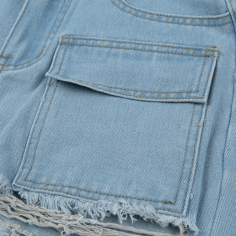 Street Ripped Pocket Patchwork Denim Straight-Leg Pants 15