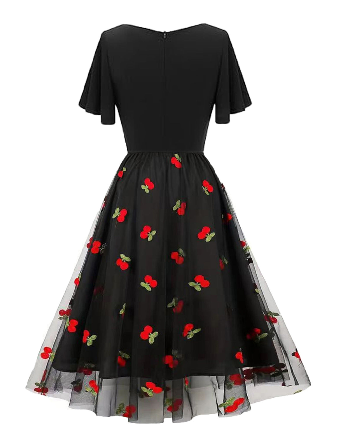 Summer Wear Embroidered Mesh Patchwork Midi A-Line Dress Women's Clothing 4