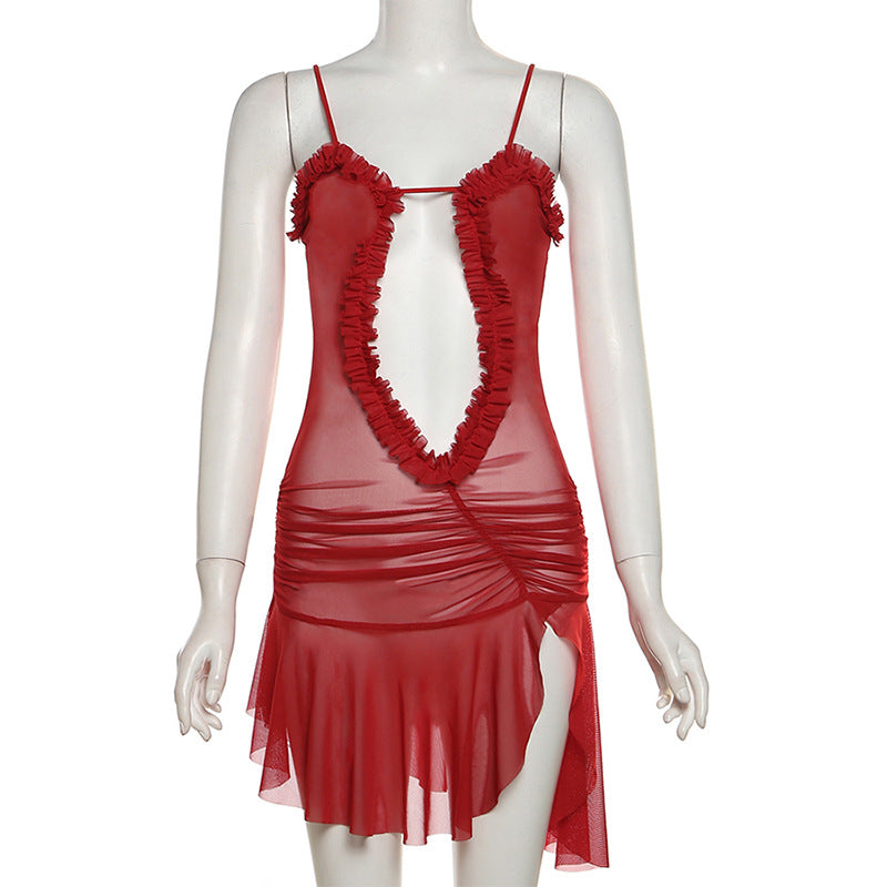 Spring Women's Sleeveless Strap Printed Mesh Slim Sexy Dress 10