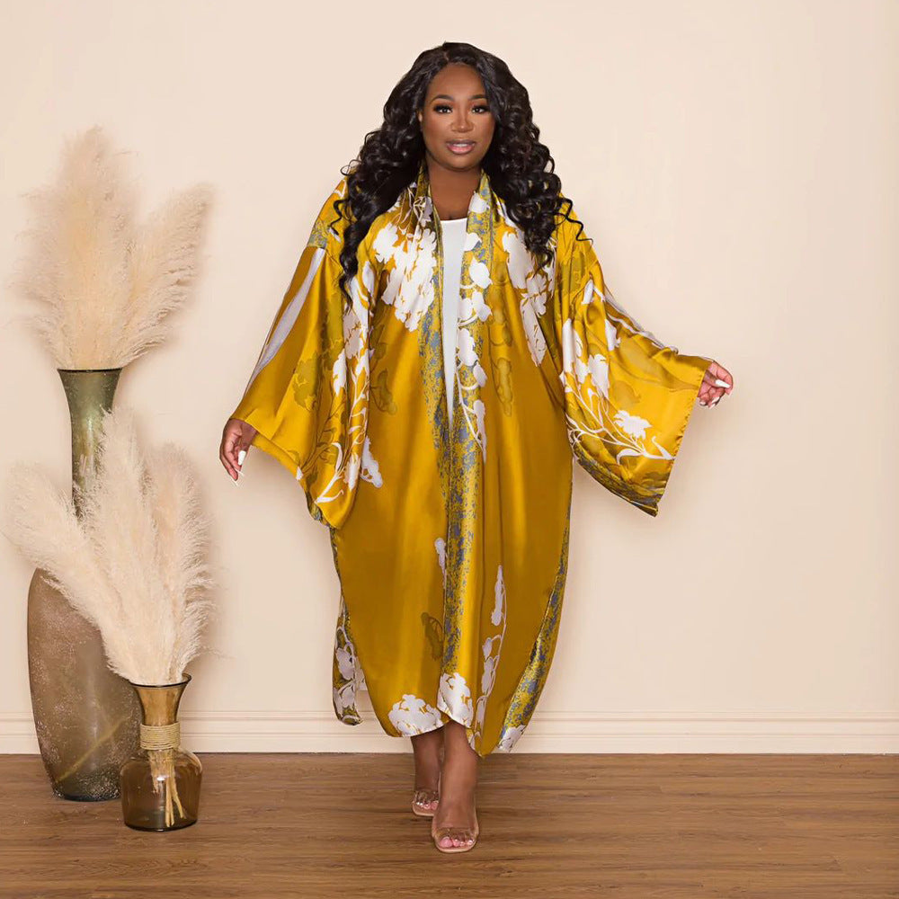 Women Printed Loose Casual Kimono Long Sleeve Robe 15