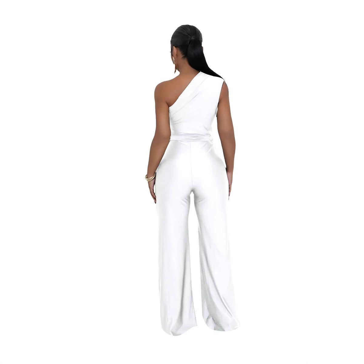 Women's Sexy Solid Color Fashion One-Shoulder Slash Shoulder Jumpsuit 7