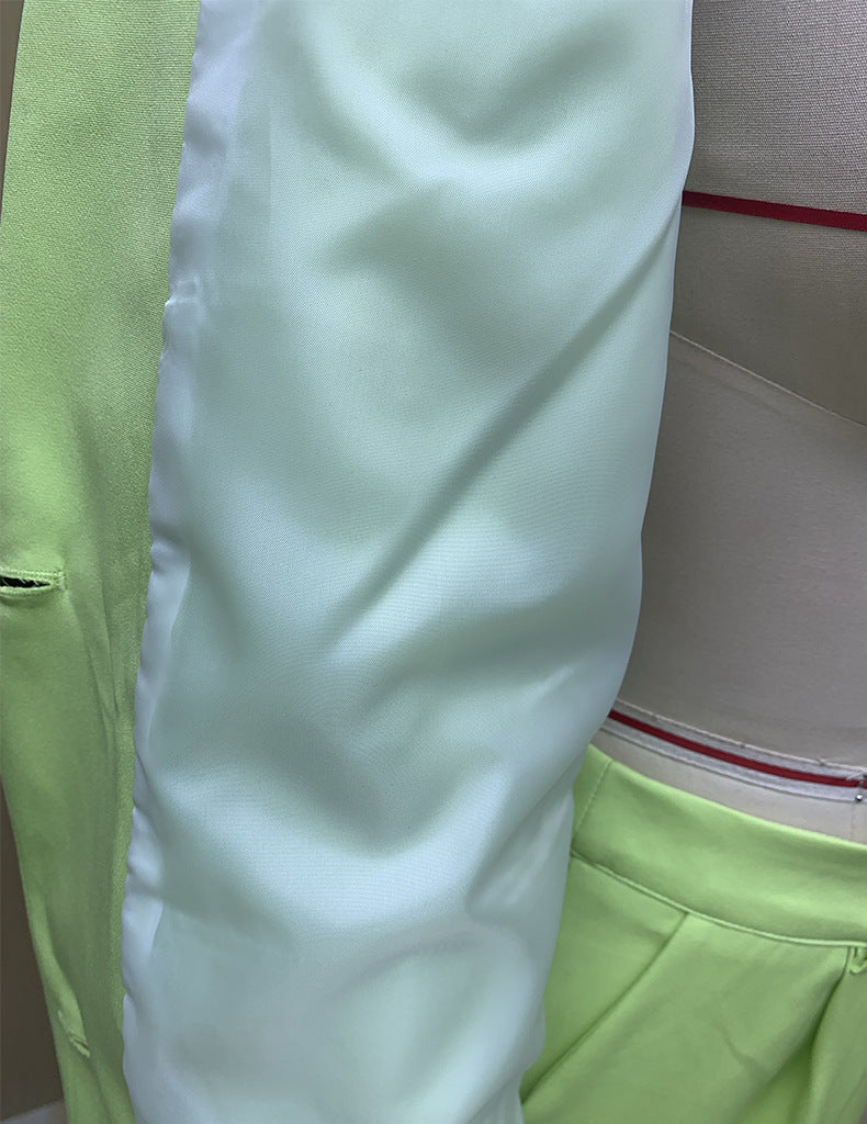 Women Solid Long Sleeve Suit and Wide Leg Pants Two Piece Set 16