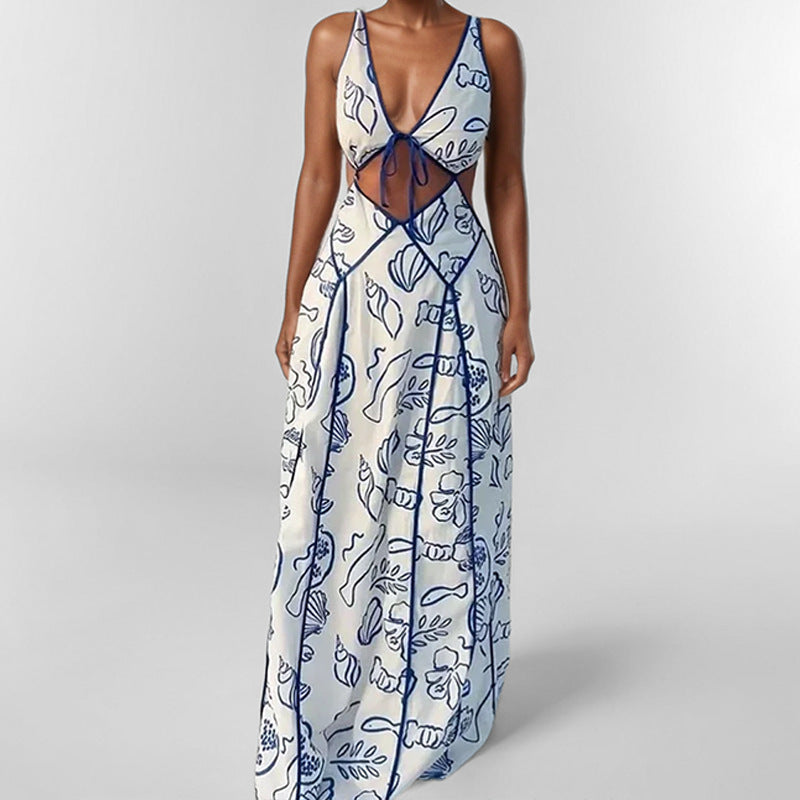 Women French style printed casual lace sexy dress 5