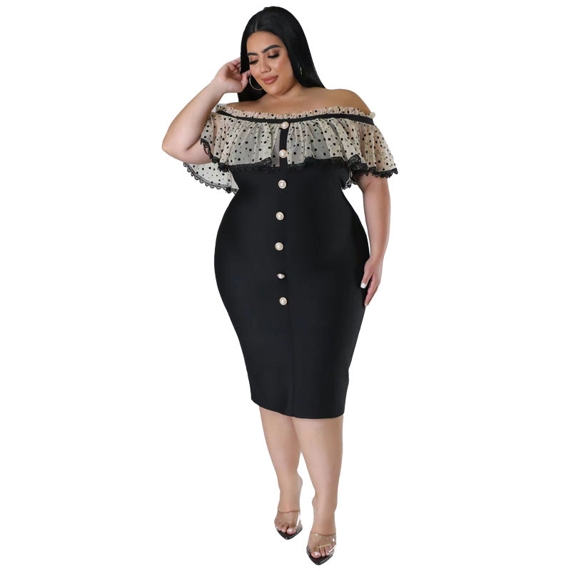 Plus Size Women Summer Off Shoulder Ruffles Dress 8