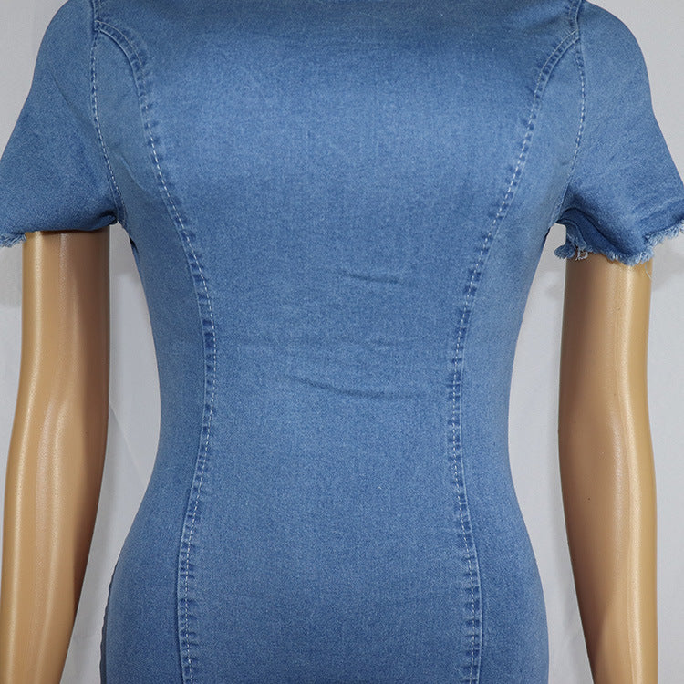 Women African Denim Stretchy Ripped Dress