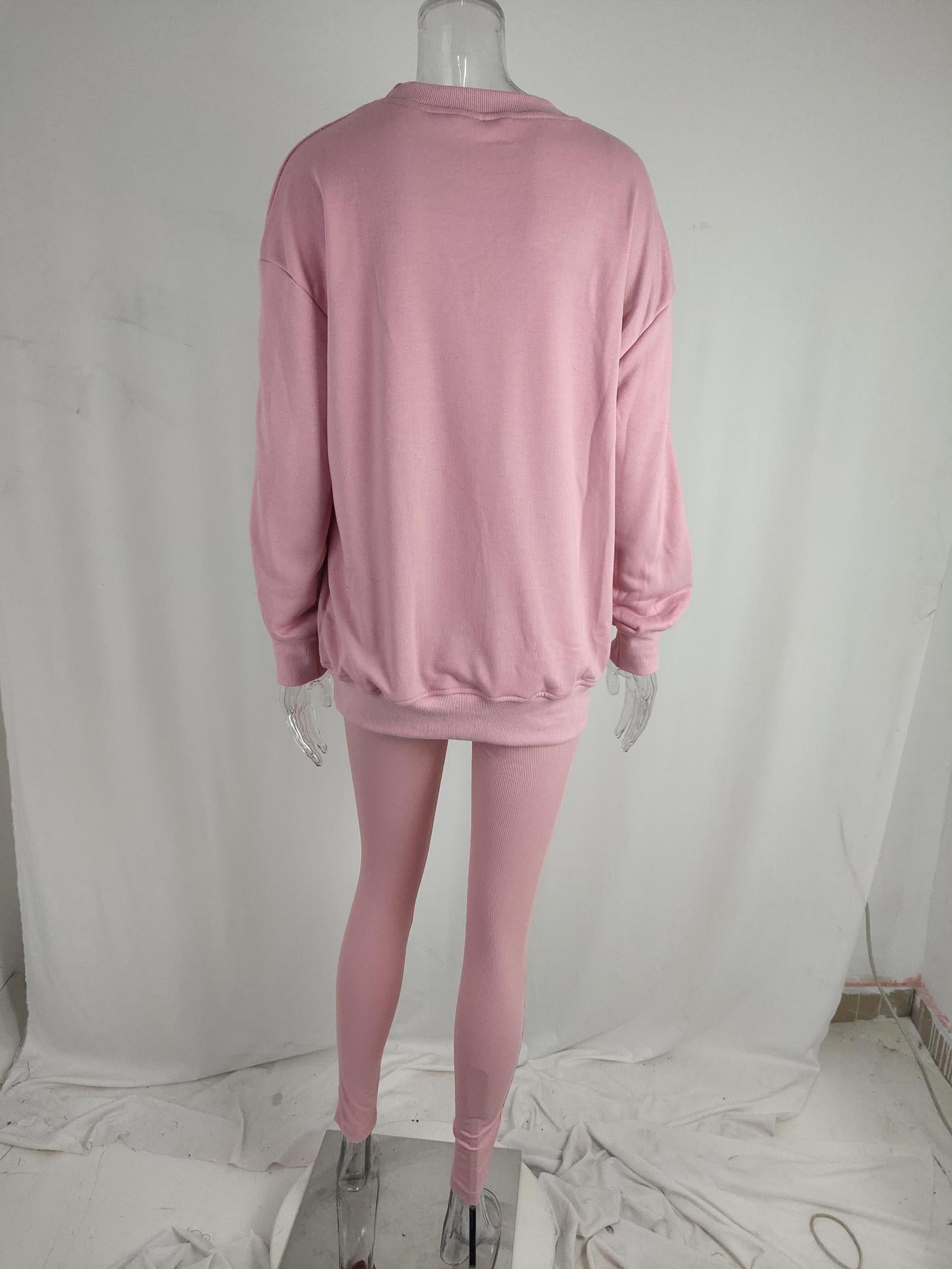 Women Loose Round Neck High Waist Sports Long Sleeve Top and Pant Casual Two-piece Set 13