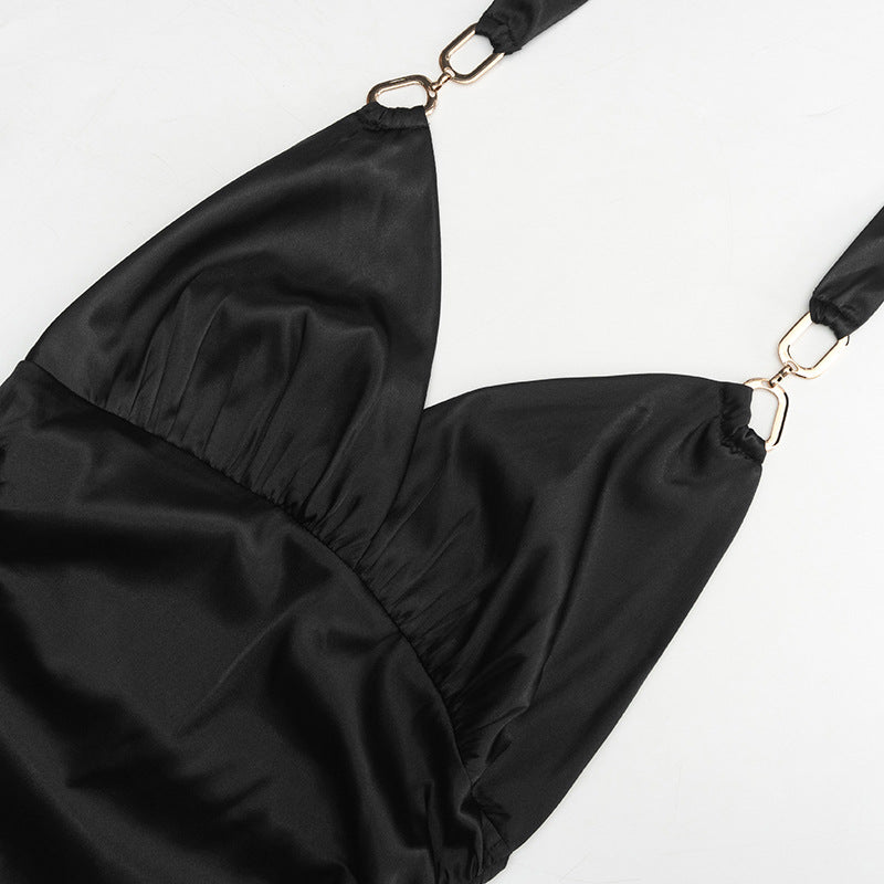 Women Halter Neck Lace-Up V-Neck Solid Bodycon Dress 8