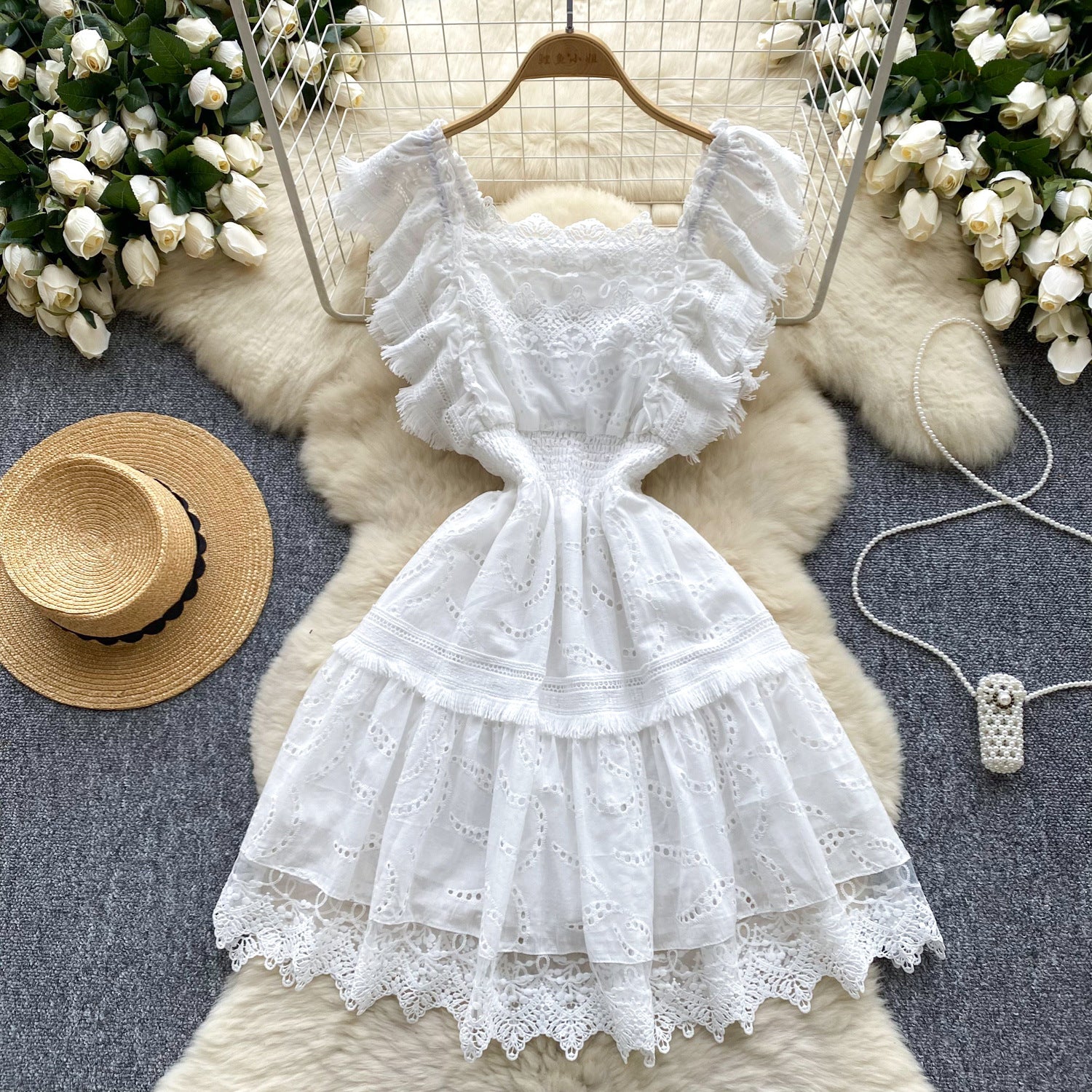 Women Summer French Lace Embroidered Dress