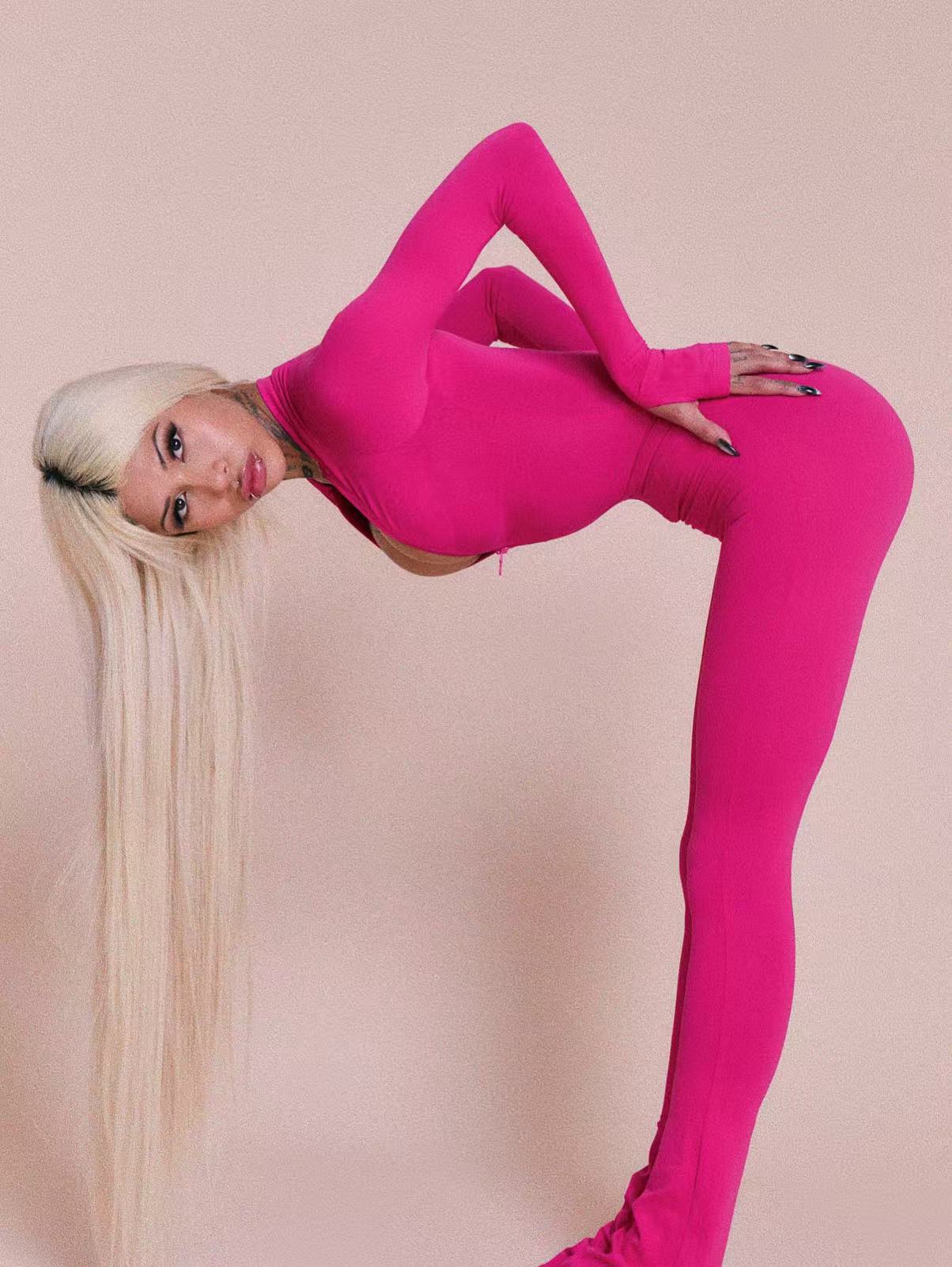 Women Half-Zip Long-Sleeved Sexy Jumpsuit