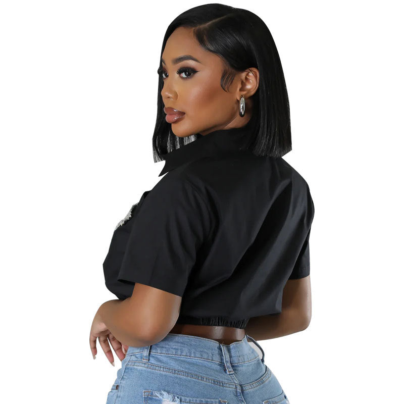 Spring Summer Fashion Casual Short Sleeve Crop Women's Shirt 5