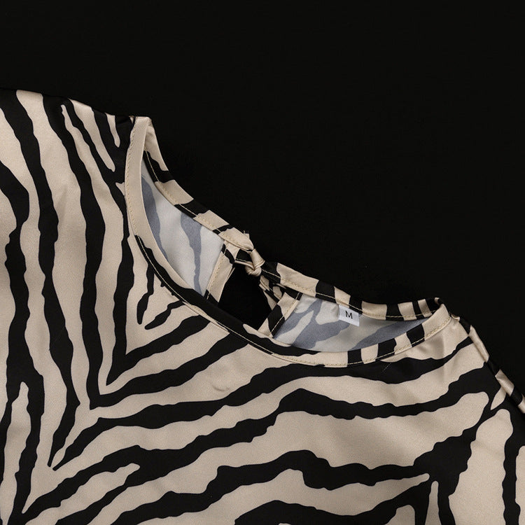 Long-Sleeved Zebra Stripes Crop Top High-Waist Fishtail Skirt Two-Piece Set Women's Clothing 9