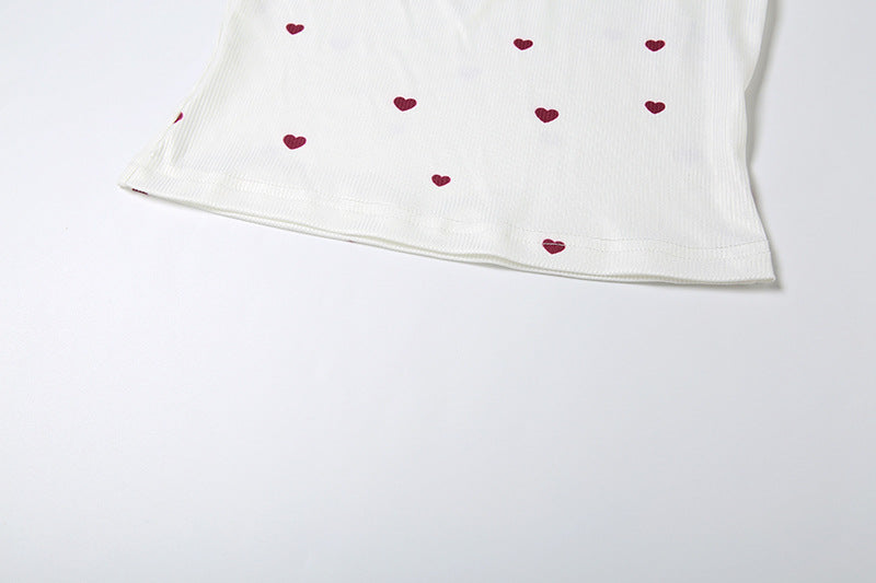 Women Summer Heart Print Vest Shorts Two Piece Set 19