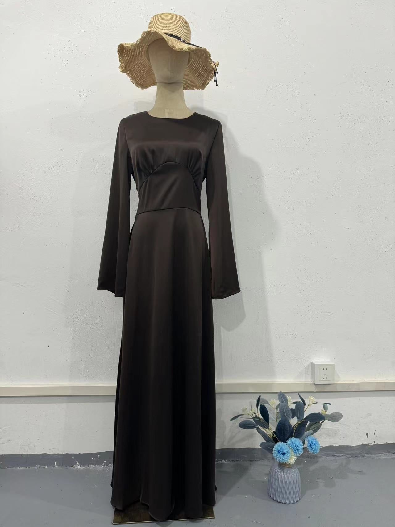 Women Lace-Up Solid Long Sleeve Maxi Dress 19